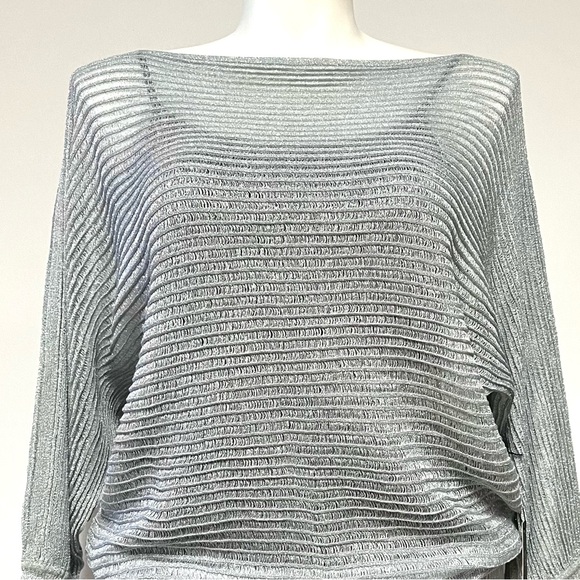BCBG Max Azria Metallic Sweater Womens M Silver Party Dolman Sheer Retro Disco - Picture 5 of 16